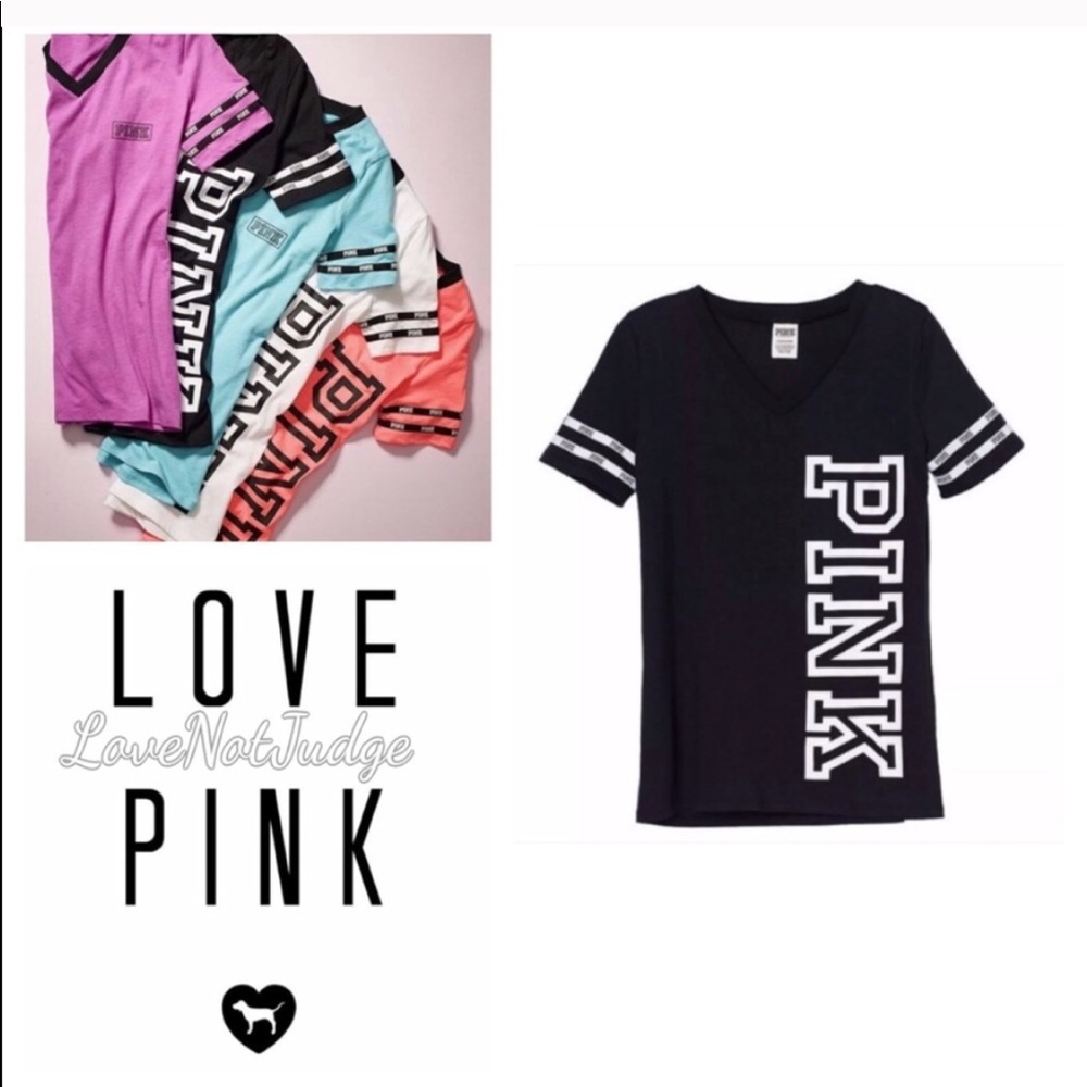 NWT VS PINK PERFECT VNECK TEE BLACK  all sizes